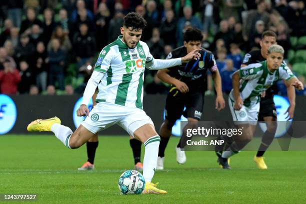 Ricardo Pepi of FC Groningen scores during the Dutch Eredivisie match between FC Groningen and RKC Waalwijk at the Euroborg Stadium on October 7,...