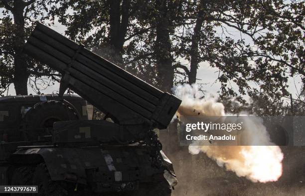 View of the grad rocket firing as counterattack launched by the Ukrainian forces against the Russian forces' attacks continue while Russia-Ukraine...