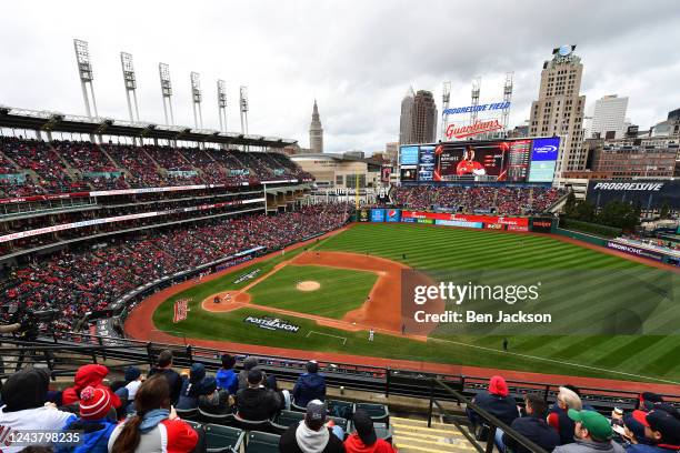 General view of the field during the Wild Card Series game between the Tampa Bay Rays and the Cleveland Guardians at Progressive Field on Friday,...