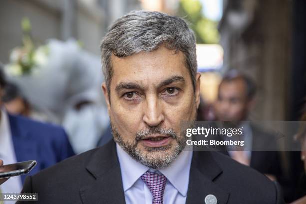 Mario Abdo Benitez, Paraguay's president, attends an event at the Paraguayan embassy in Montevideo, Uruguay, on Friday, Oct. 7, 2022. Benitez...