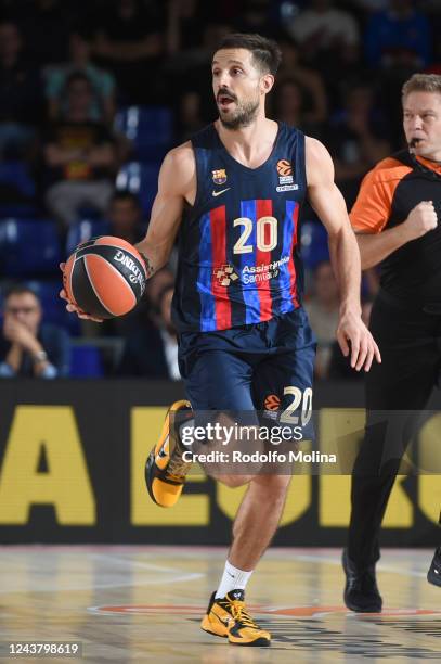 Nicolas Laprovittola, #20 of FC Barcelona in action during the 2022/2023 Turkish Airlines EuroLeague match between FC Barcelona and Olympiacos...