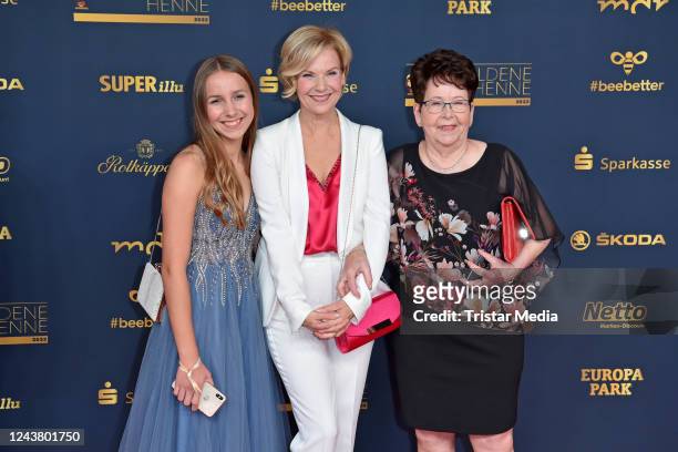 Andrea Kathrin Loewig, her mother Christa Loewig and her daughter Josephine Emilia Loewig attend the Goldene Henne Awards 2022 at Studio 3 der Media...