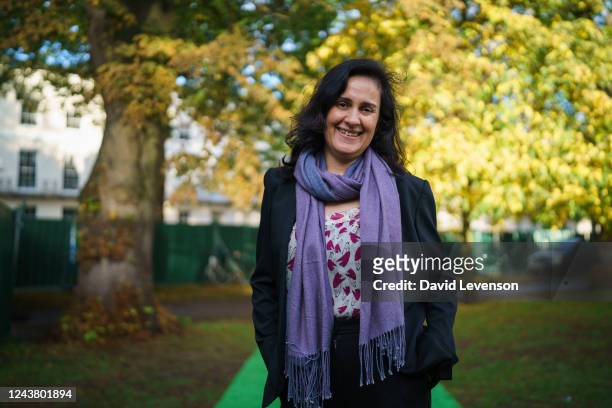Kamila Shamsie, novelist and 2018 winner of the Women's Prize for Fiction, attends the Cheltenham Literature Festival on October 7, 2022 in...