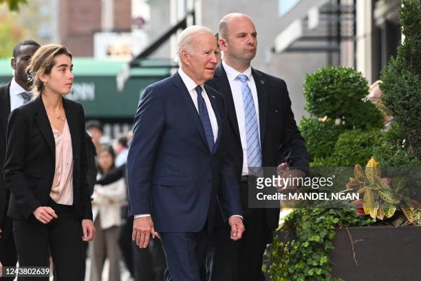 President Joe Biden and granddaughter Natalie Biden visit the University of Pennsylvania campus in Philadelphia on October 7, 2022.