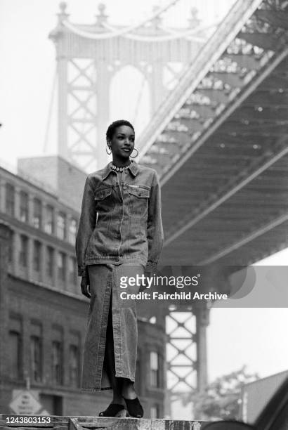 Fashion model during a photoshoot for Urban Sportswear Spring 1993 Advances in New York City.