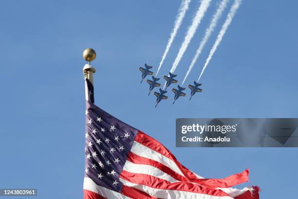 Blue Angels jets fly over the sky during the Fleet Week in San Francisco, California, United States on October 7, 2022.