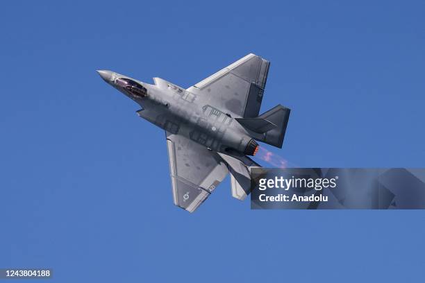 An F-35 fighter jet flies over the sky during the Fleet Week in San Francisco, California, United States on October 7, 2022.