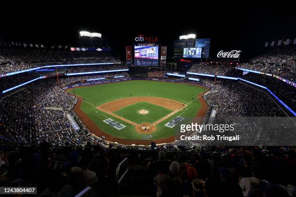 General view of the inside of the stadium during the Wild Card Series game between the San Diego Padres and the New York Mets at Citi Field on...