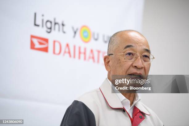 Soichiro Okudaira, president of Daihatsu Motor Co., speaks during a news conference at the company's Kyoto plant in Oyamazaki, Kyoto Prefecture,...