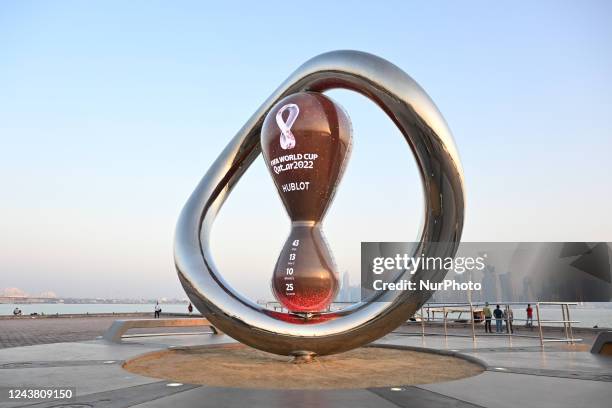 The 2022 World Cup countdown timer in Doha, Qatar on 8 October 2022.
