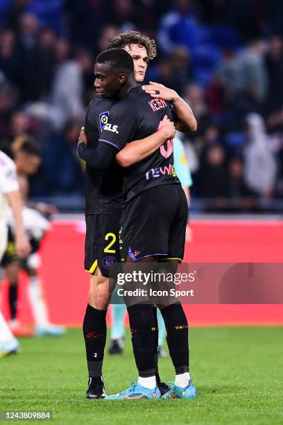 Kevin KEBEN BIAKOLO - 02 Rasmus Schmidt NICOLAISEN during the Ligue 1 Uber Eats match between Lyon and Toulouse at Groupama Stadium on October 7,...