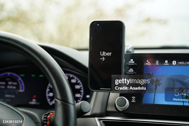 An interior view of a Uber car with the Uber Connect application on in New York, United States on October 05, 2022. Lokman Vural Elibol / Anadolu...