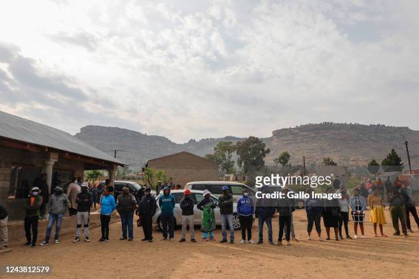 Voters queue to cast their ballot at the Thetsane vosting station on October 07, 2022 in Maseru, Lesotho. Lesotho held the general elections to elect...