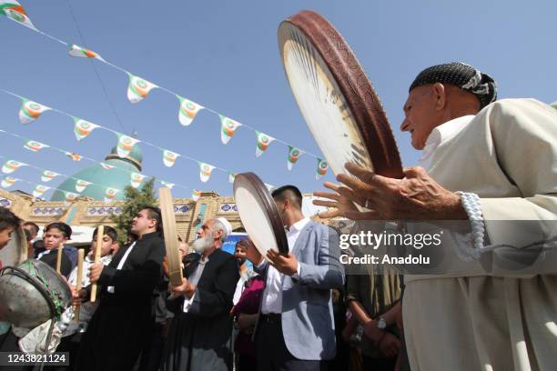 Muslims gather to attend a religious ceremony within the celebrations for Mawlid al-Nabi, the birth anniversary of Muslims' beloved Prophet Mohammad,...