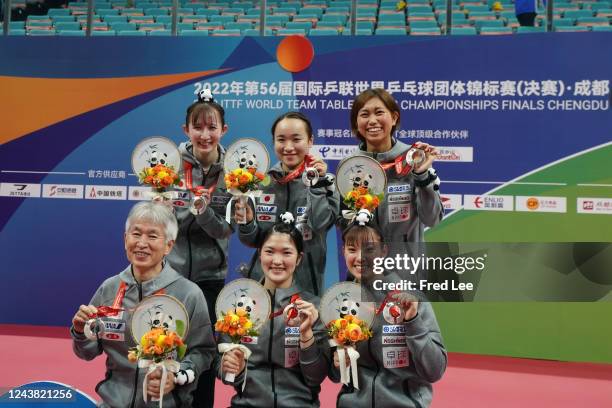 Hayata Hina, Ito Mima, Kihara Miyuu, Nagasaki Miyu, Sato Hitomi of Team Japan during 2022 ITTF World Team Championships Finals - Women's Teams-Final...