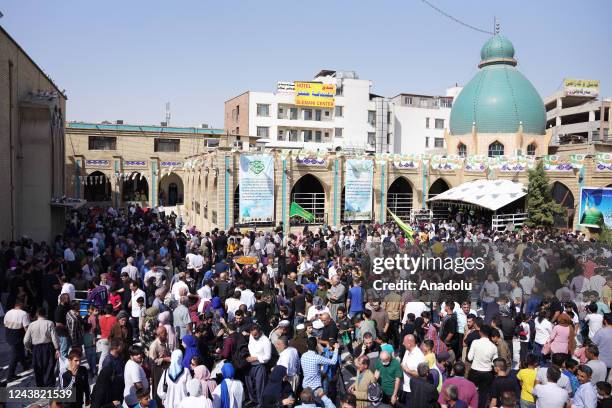 Muslims gather to attend a religious ceremony within the celebrations for Mawlid al-Nabi, the birth anniversary of Muslims' beloved Prophet Mohammad,...