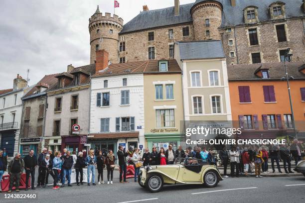 French Route Nationale 7's enthusiasts perform during the 9th edition of "L'Embouteillage de Lapalisse", a reconstitution of the traffic jam during...