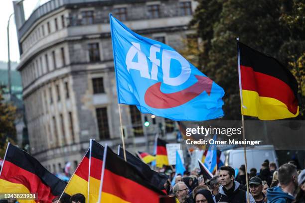 People march to protest against the rising cost of living in a demonstration organized by the right-wing Alternative for Germany political party on...