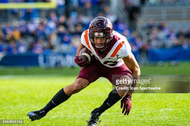 Virginia Tech Hokies wide receiver Kaleb Smith runs with the ball during the college football game between the Virginia Tech Hokies and the...
