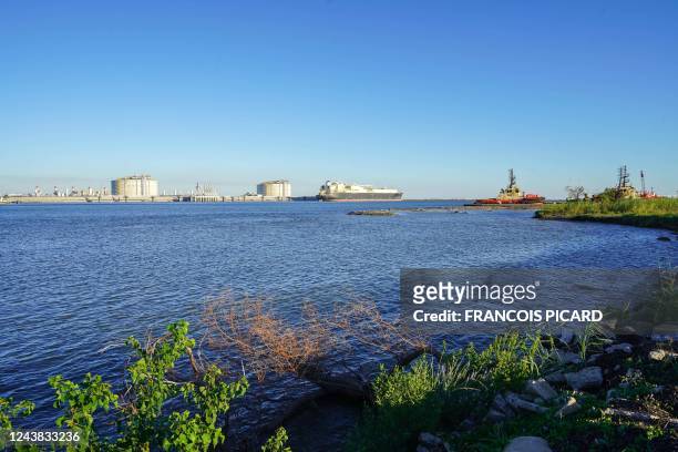 The banks of the Calcasieu Ship Channel, which are eroding at an accelerated rate due to waves created by large ships, are seen in Cameron,...