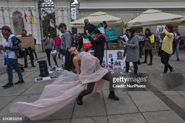 Members of the Iranian diaspora in Warsaw and their Polish supporters are seen during a protests 'Say her name: Jina Mahsa Amini. Polish women in...