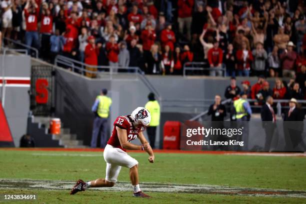 Christopher Dunn of the North Carolina State Wolfpack reacts after making a field goal with 12:07 remaining in their game against the Florida State...