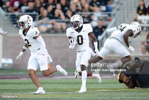 Appalachian State Mountaineers DB Milam Tucker returns a kickoff during Sun Belt Conference game featuring the Appalachian State Mountaineers the...