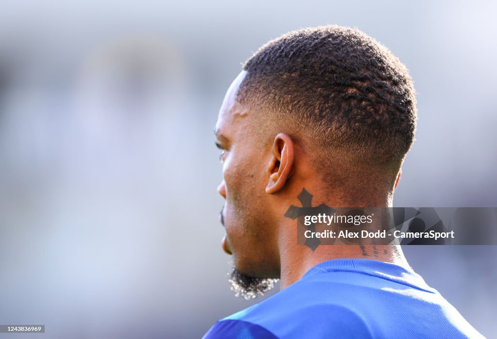 Tattoo detail on the neck of Brentford's Ivan Toney during the... News