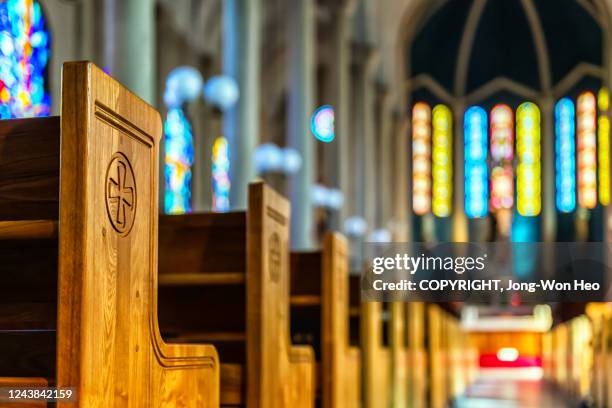 inside of the old catholic church in incheon. south korea - christendom stockfoto's en -beelden