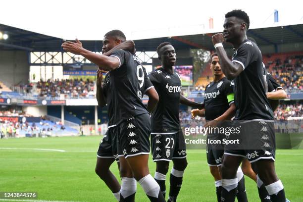 Krepin DIATTA - 05 Benoit BADIASHILE - 09 Myron BOADU during the Ligue 1 Uber Eats match between Montpellier and Monaco at Stade de la Mosson on...