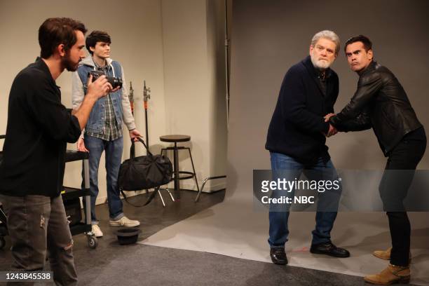 Brendan Gleeson, Willow Episode 1828 -- Pictured: Andrew Dismukes, Michael Longfellow, host Brendan Gleeson, and special guest Colin Farrell during...