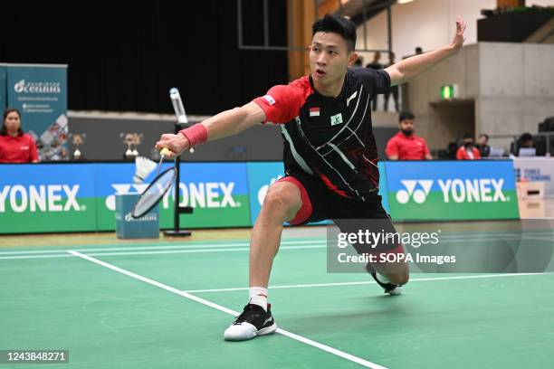 Jia Wei Joel Koh seen in action during the YONEX Sydney International 2022 Men's Single finals match against Lin Chun-Yi . Lin Chun-Yi won the match...