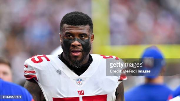 Jihad Ward of New York Giants looks on during the NFL match between New York Giants and Green Bay Packers at Tottenham Hotspur Stadium on October 9,...