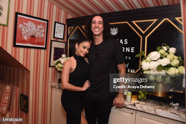 Vanessa Hudgens and Cole Tucker attend the Thomas Ashbourne Margalicious Margarita Dinner at San Vicente Bungalows on October 08, 2022 in West...