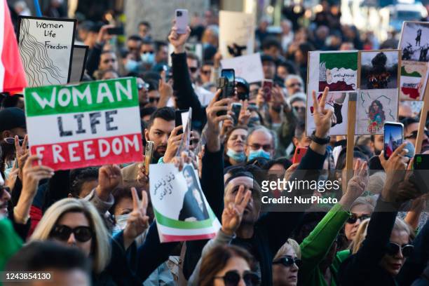 Thousands of protesters take part in new protest against Islamic regime in Iran and demand German government take action to support protesters and...