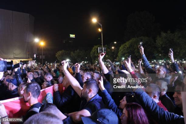 People gather during a protest as the opposition parties in Republika Srpska , one of the two entities of Bosnia and Herzegovina, challenge the RS...