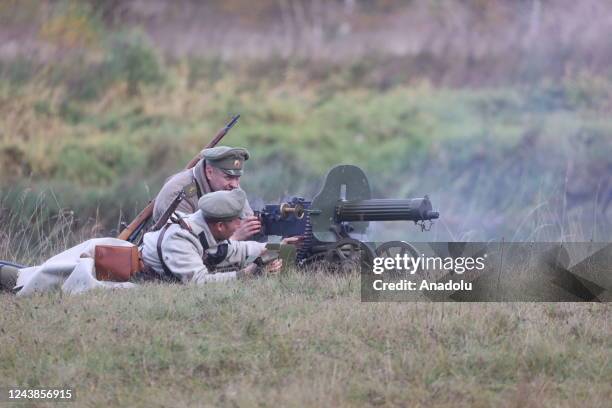 Reconstruction of the battle of the First World War at the event held to commemorate the 108th anniversary of the signing of the Compiegne Armistice...