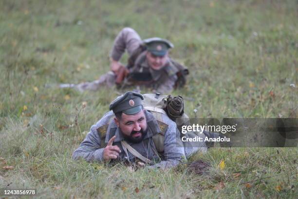 Reconstruction of the battle of the First World War at the event held to commemorate the 108th anniversary of the signing of the Compiegne Armistice...