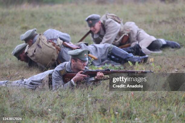 Reconstruction of the battle of the First World War at the event held to commemorate the 108th anniversary of the signing of the Compiegne Armistice...