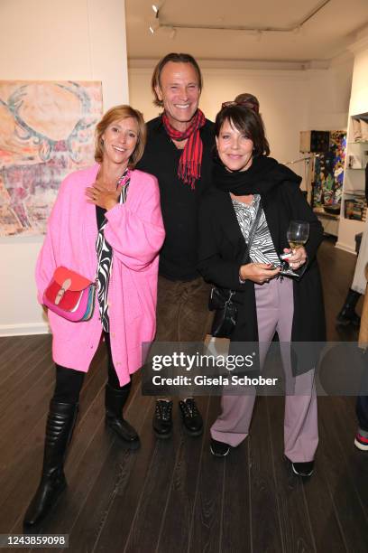 Carin C. Tietze, Bernhard Bettermann and Janina Hartwig during the Harold Faltermeyer 70th birthday vernissage & party at gallery Baumgartl on...