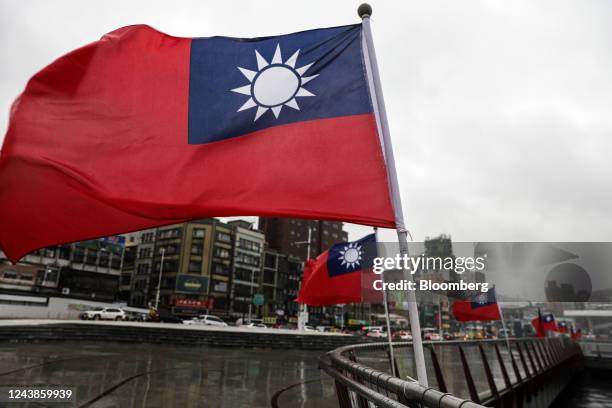 Taiwanese flags during the National Day celebration in Keelung, Taiwan, on Monday, Oct. 10, 2022. Taiwan will not compromise on its sovereignty or...