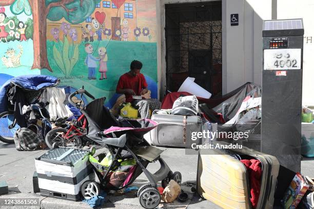 Homeless man is seen in Tenderloin district of San Francisco in California, United States on October 9, 2022.