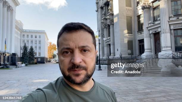 Screen grab taken from a video shared by Ukrainian Presidency shows Ukrainian President Volodymyr Zelenskyy making statements in the capital Kyiv...