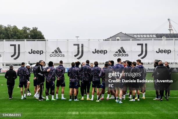 Juventus players during a training session ahead of their UEFA Champions League group H match against Maccabi Haifa FC at Sammy Ofer Stadium on...