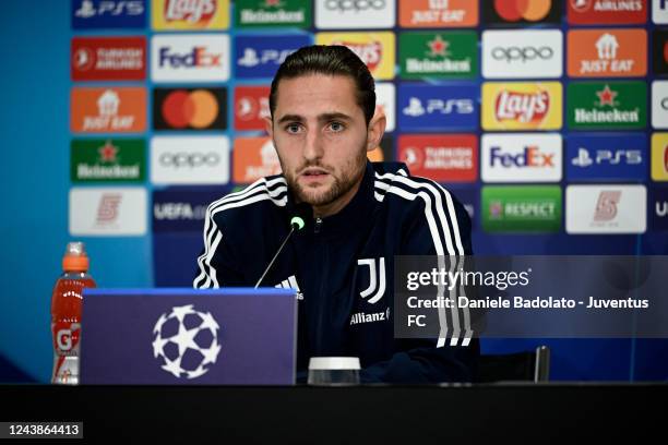 Adrien Rabiot of Juventus during a press conference ahead of their UEFA Champions League group H match against Maccabi Haifa FC at Sammy Ofer Stadium...