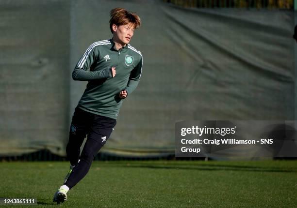 Kyogo Furuhashi during a Celtic Training session at Celtic Park, on October 10 in Glasgow, Scotland.