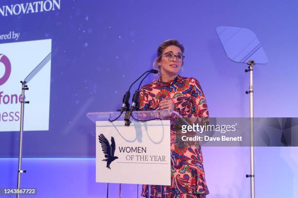Vicky McClure presents onstage at the Women of the Year Lunch & Awards at Royal Lancaster Hotel on October 10, 2022 in London, England. The awards...