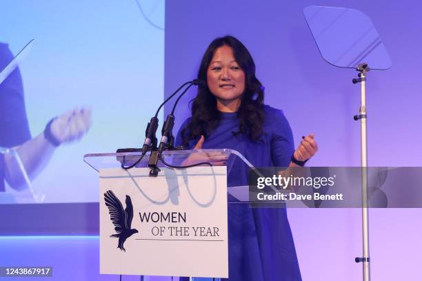Colleen Cheung-Ying Wong, winner of the Vodafone Woman of Innovation Award, onstage at the Women of the Year Lunch & Awards at Royal Lancaster Hotel...