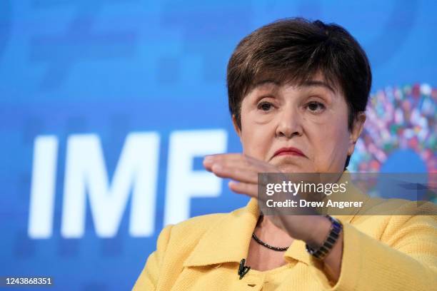 Managing Director Kristalina Georgieva participates in a town hall discussion with civil society organizations at IMF headquarters on October 10,...