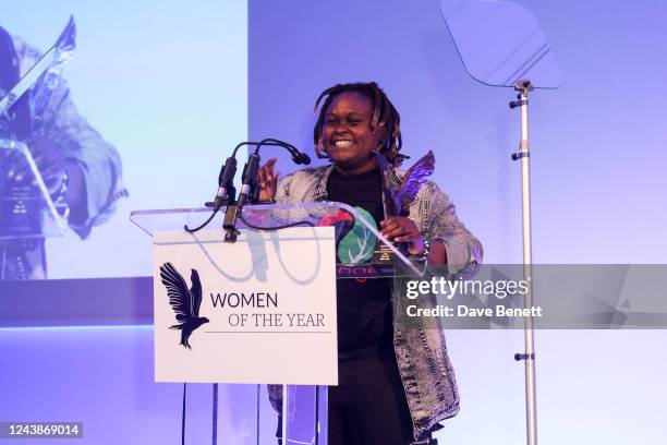 Nzambi Matee, winner of The Women of the Year Eco-Champion Award, sponsored by Alquity Investment Management, CFC, Elior and Water Unite, onstage at...